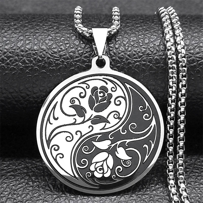 Stainless Steel Yin Yang Tai Chi Gossip Sun Moon Necklaces Chain for Women/Men Silver Color Necklaces Jewelry Chaine Collier