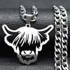 Highland Cattle Cow Pendant — Silver