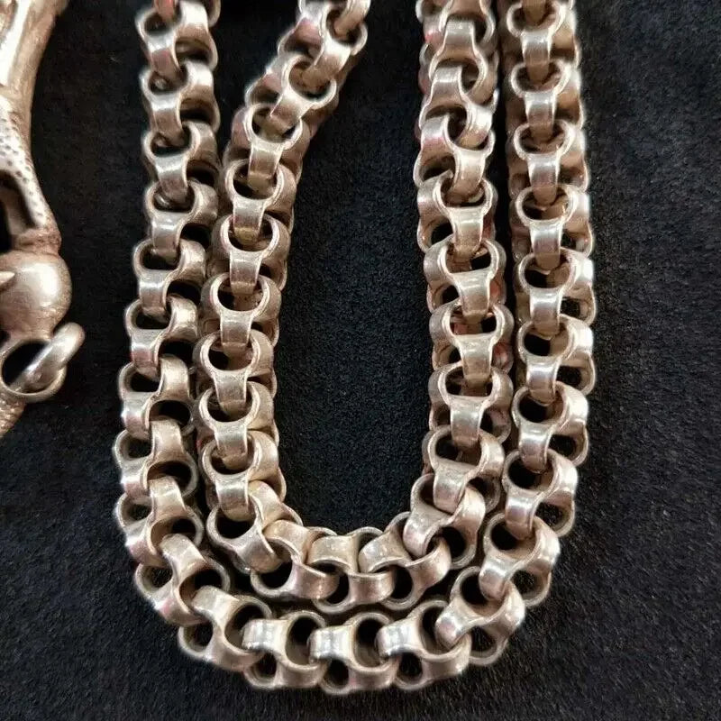 Chinese Dragon Head Pendant Necklace — Vintage Silver-Tone