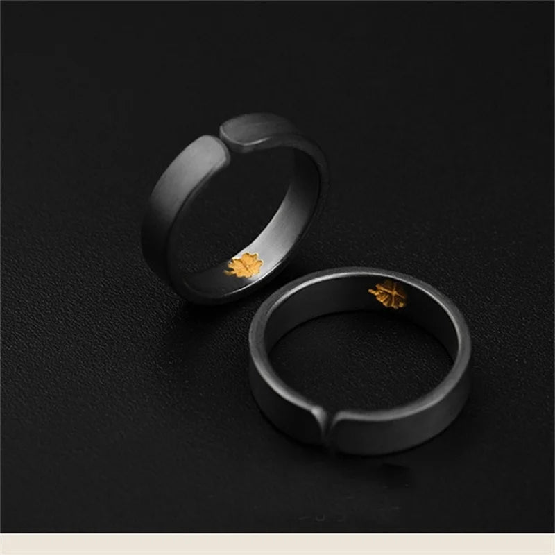 Classic Gold Clover Leaf Ring For Men Jewelry Top Quality Silver 925 Ring Open Size Male Index Finger Accessories