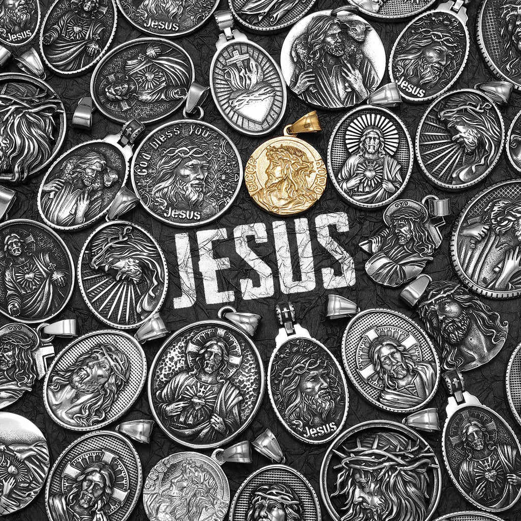 Jesus Heart Cross Pendant — Stainless Steel