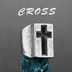 Brushed Engraved Cross Ring — Stainless Steel