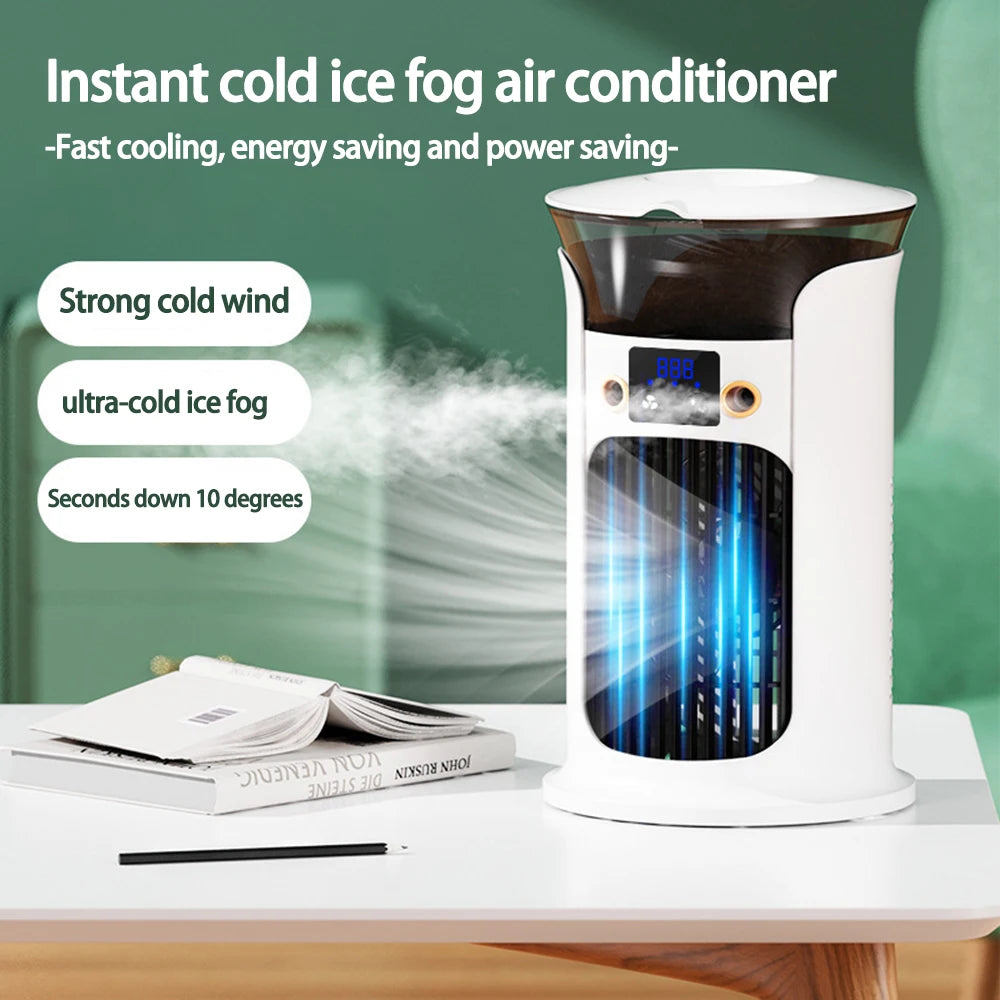 Mute Desktop USB Mini Portable Air Conditioner Fan for Room Home Camping Humidifier Water Mist Cooling Fan Night Lamp