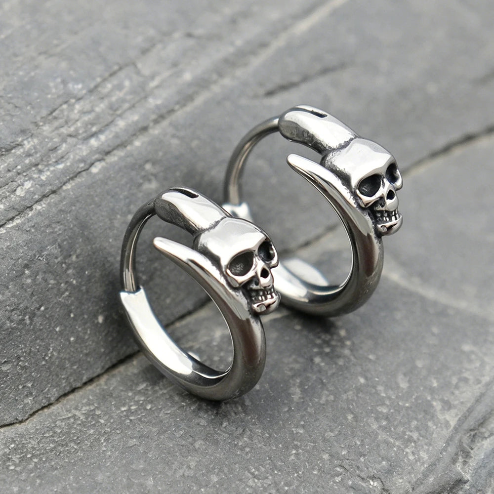 Skull Hoop Earrings Punk Party Men Women — 316L Stainless Steel