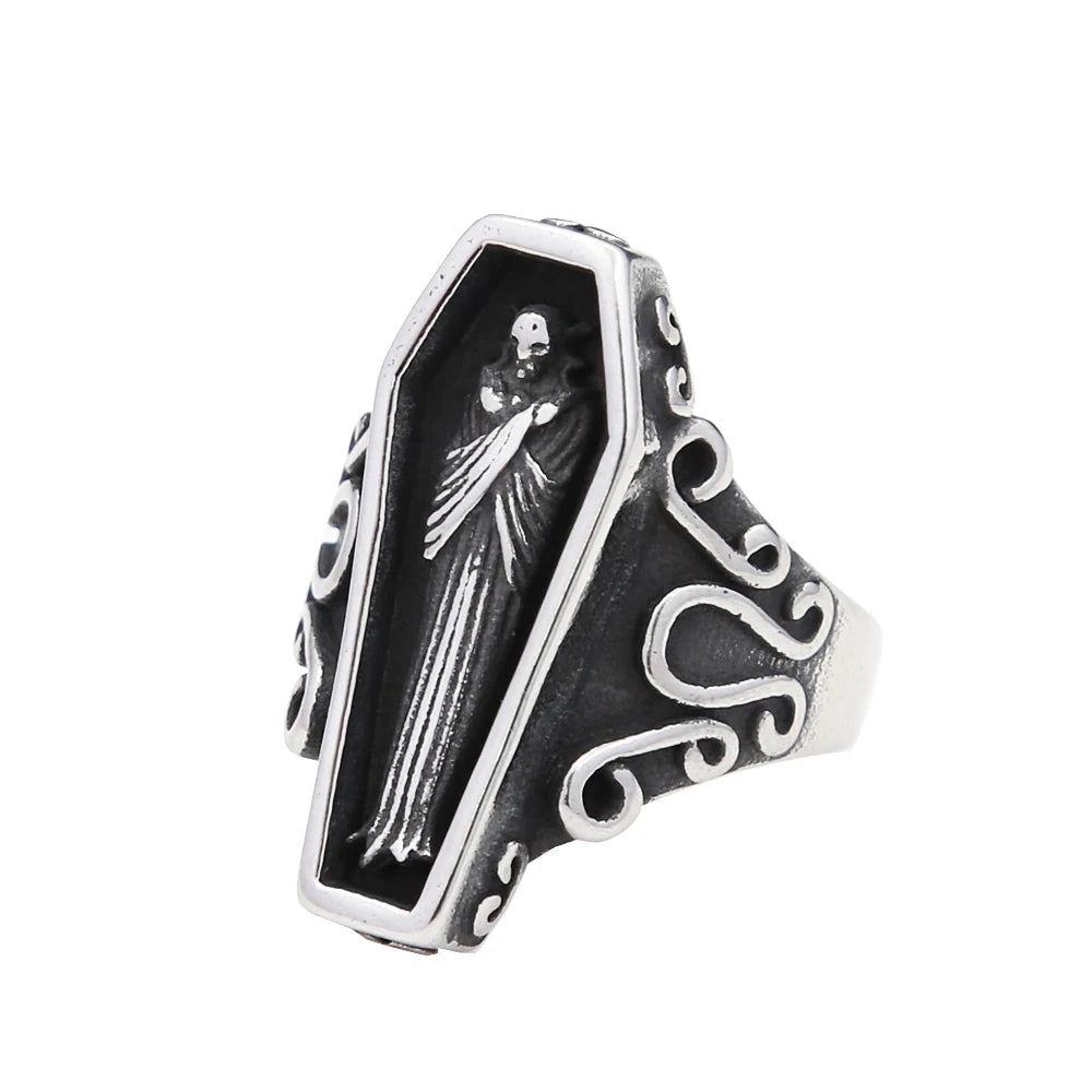 Fashion Punk Vintage Skull Ring Stainless Steel Gothic Biker Ring For Men Women Unique Viking Amulet Jewelry Gift