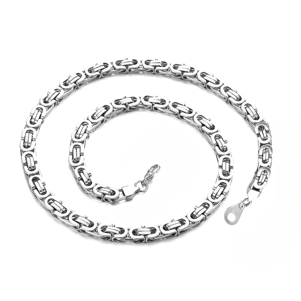 Gold Flat Byzantine Link Chain Necklace 6mm — Stainless Steel
