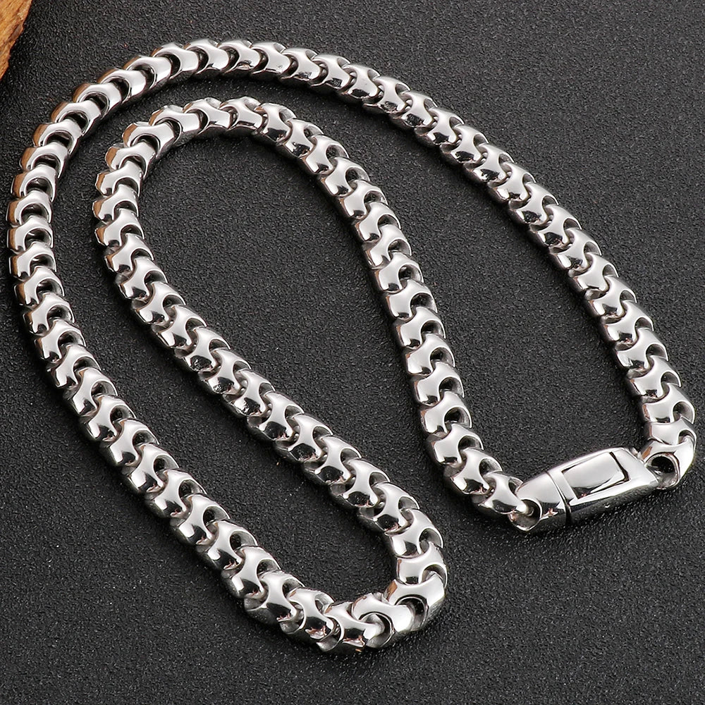 9MM Wide Curb Chain Man Necklace Polished Stainless Steel 50/60/70CM Long Men's Keel Chains Necklaces Choker Items
