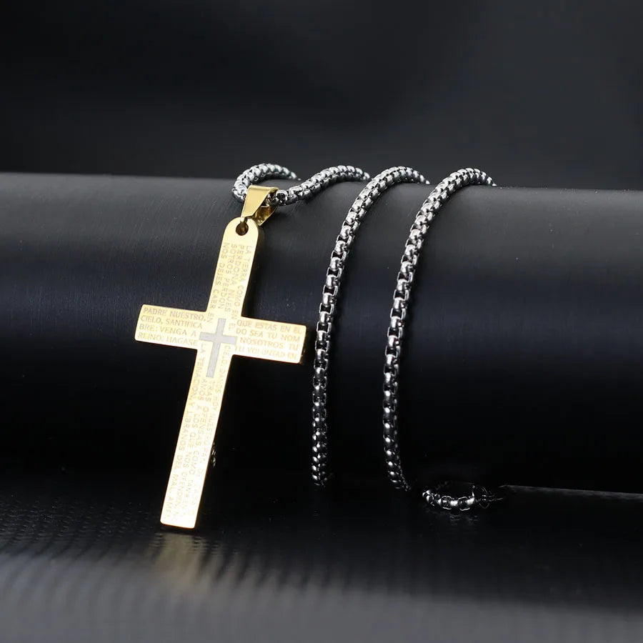 Classic Stainless Steel Cross Necklace For Men 24 Inches Long Pendant Collar Hiphop Rock Outdoor Cool Riding Neck Accessories