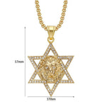 Religious Hexagram Star of David Lion's Head Zirconia Pendant Gold Color Stainless Steel Necklace for Woman Man Jewish Jewelry