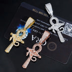 S925 Silver Iced Moissanite Evil Eye Ankh Cross Pendant 925 Sterling Silver Hiphop Pendant 14K Gold Finish For Women Men