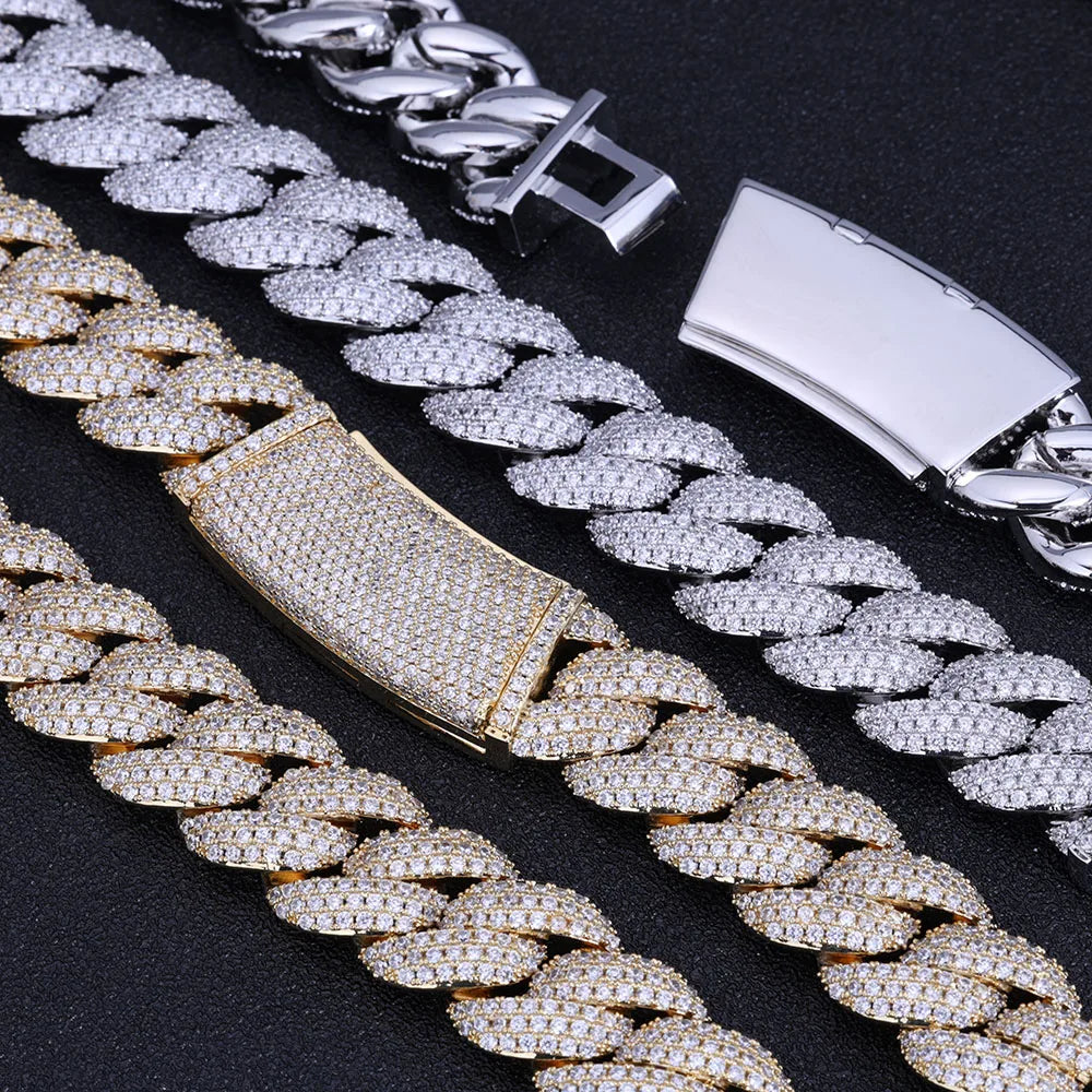 Gold Cuban Chain Necklace Iced Out 18MM 18K