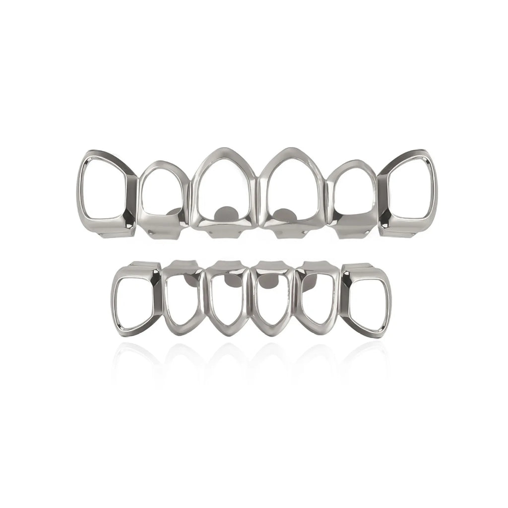 Glossy Hollow Teeth Grillz Top & Bottom Caps, 6 or 8 Teeth
