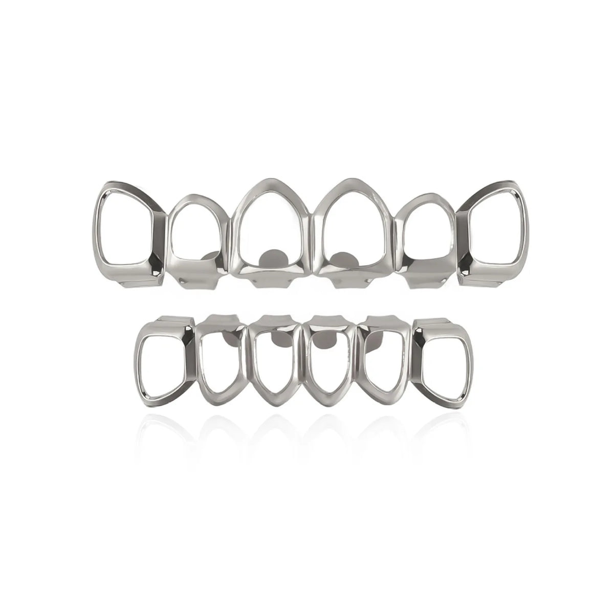 Glossy Hollow Teeth Grillz Top & Bottom Caps, 6 or 8 Teeth
