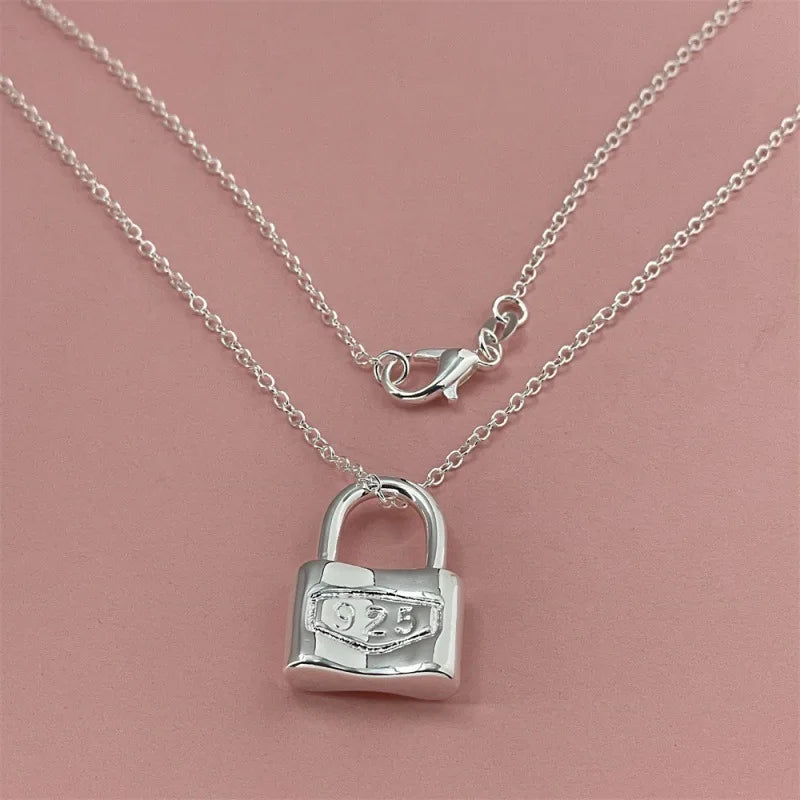 925 Sterling Silver Romantic Lock Lovely Necklace for Women Fashion Wedding Party Couple Gift High Quality Jewelry