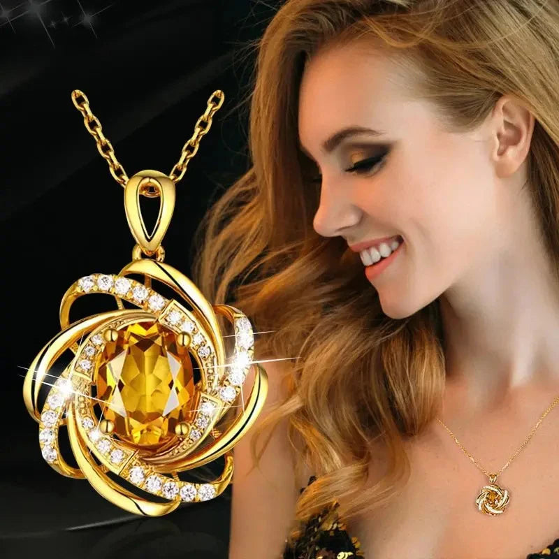 Flower CZ Pendant Necklace — Copper Alloy, Blue & Yellow