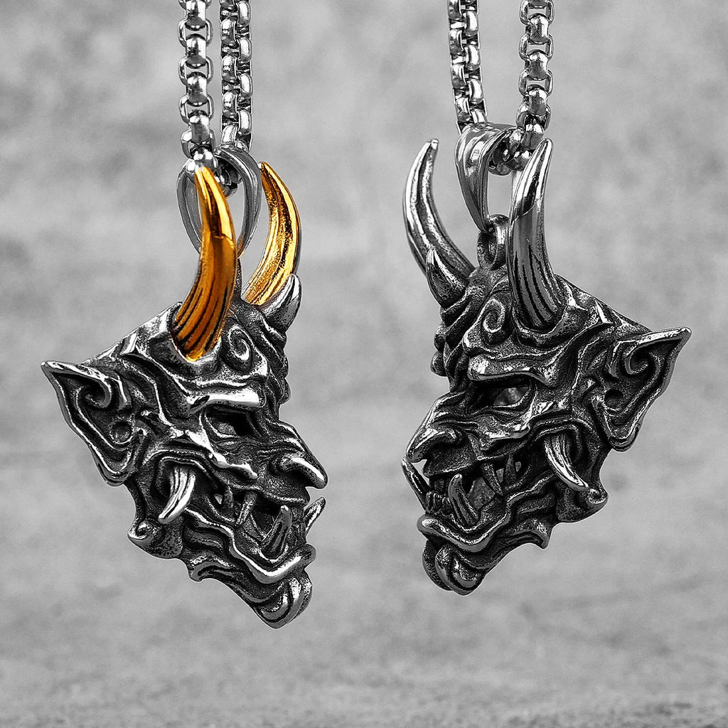 Hannya Mask Pendant Necklace — Stainless Steel