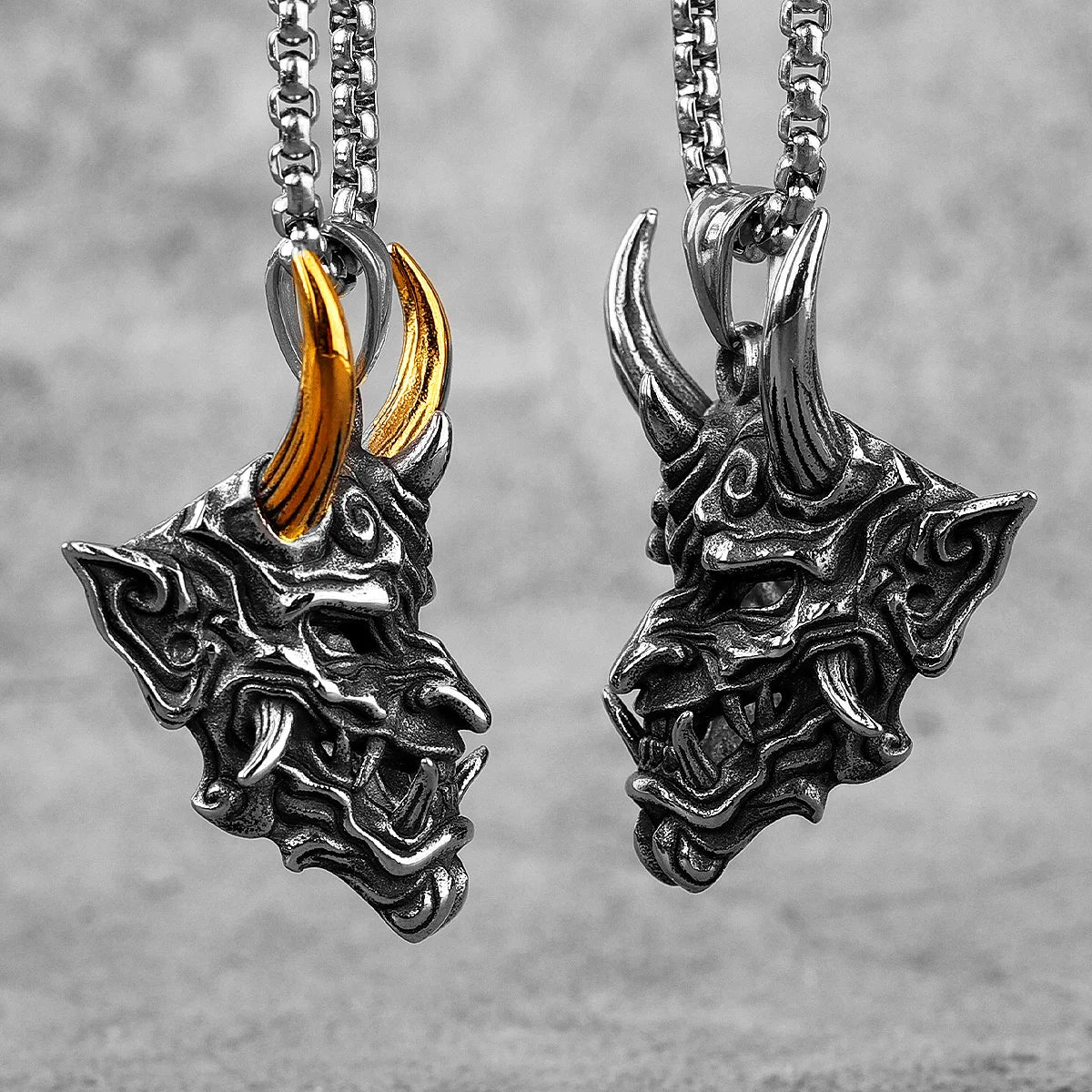 Hannya Mask Pendant Necklace — Stainless Steel