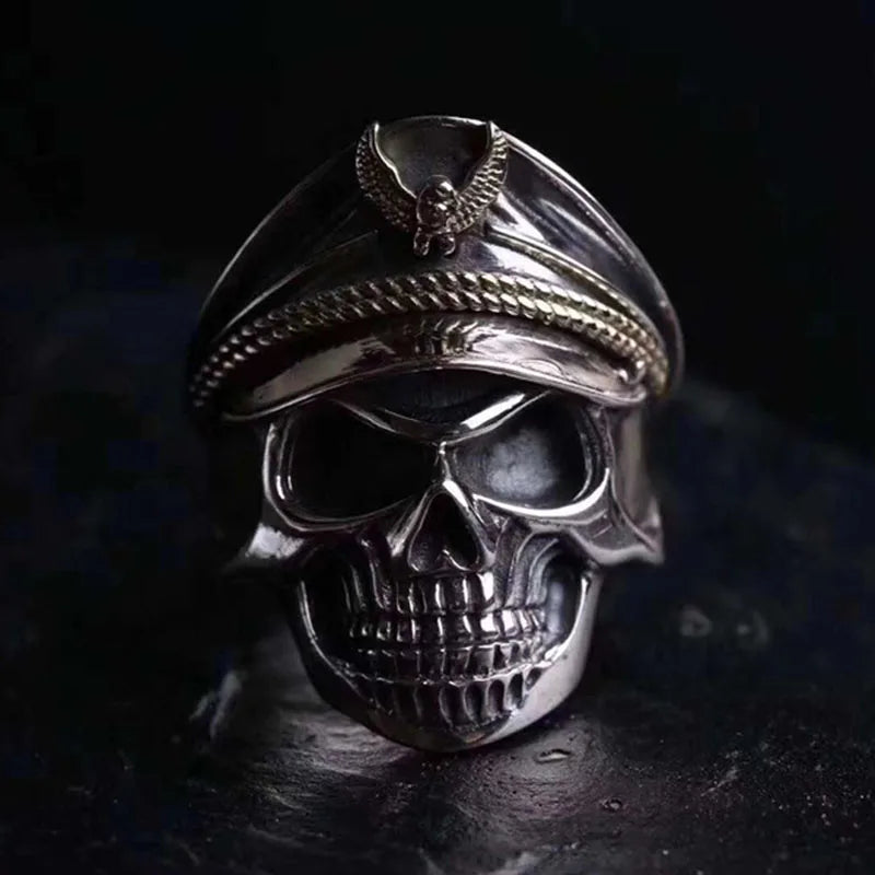 Retro Officer Skull Rings for Men Women Punk Hip Hop Rock Skeleton Trendy Ring Fashion Jewelry Gifts Adjustable