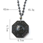 Obsidian Stone Taoism Necklace Black Pendant Chinese Tai Ji Ba Gua Octagon Long Sweater Chain Amulet Mascot Men Taoist Jewelry