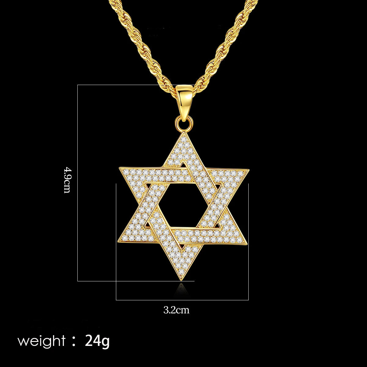 Iced Out Hexagram Pendant Necklace Stainless Steel