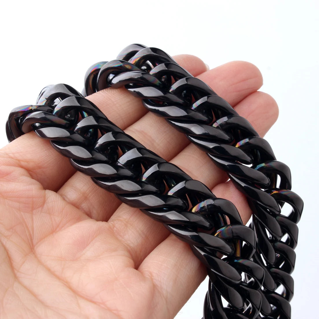 Black Cuban Chain Necklace 9-22mm — SS