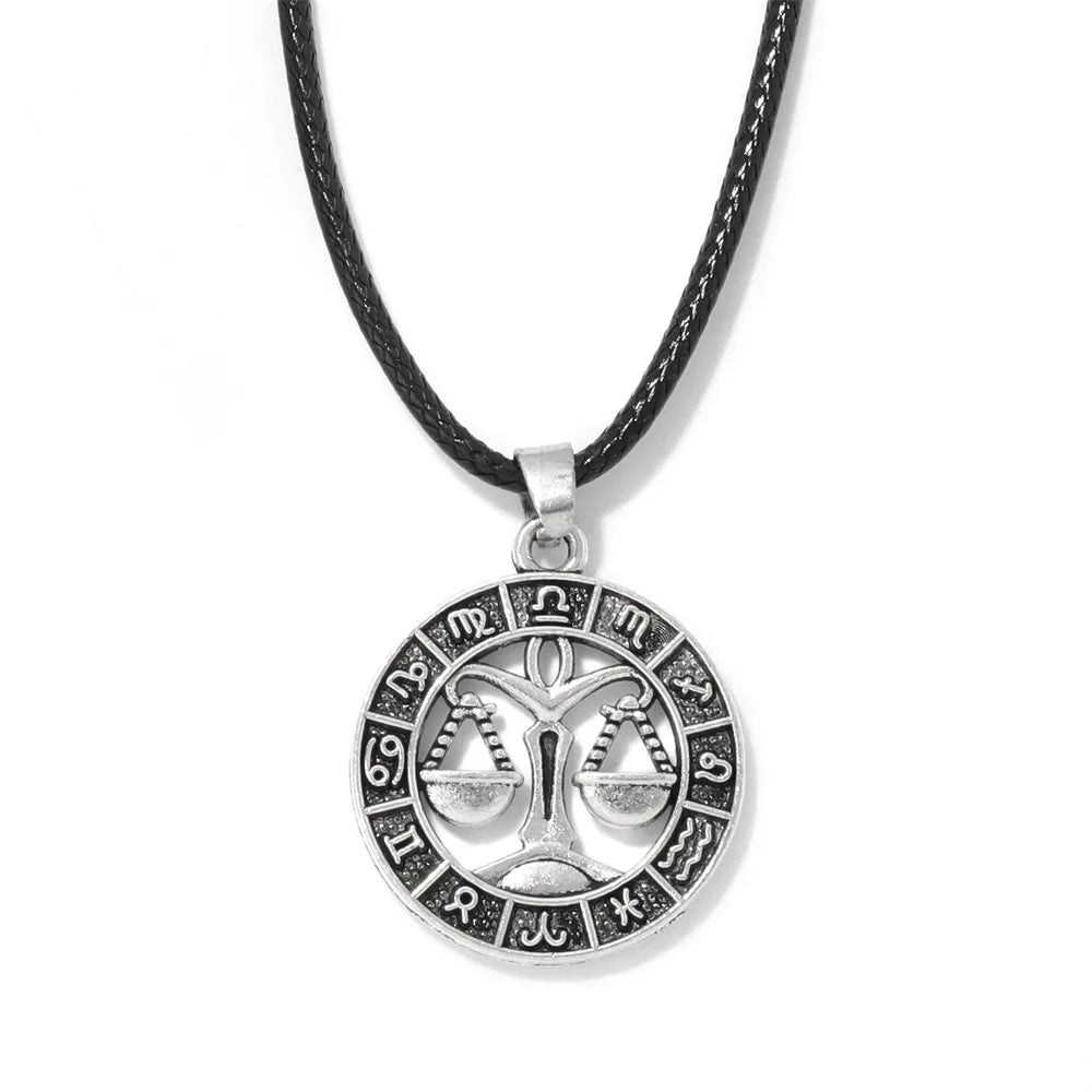 12 Horoscope Pendant Necklace For Women Men Silver Color Aries Leo 12 Constellations Zodiac Sign Necklaces Choker