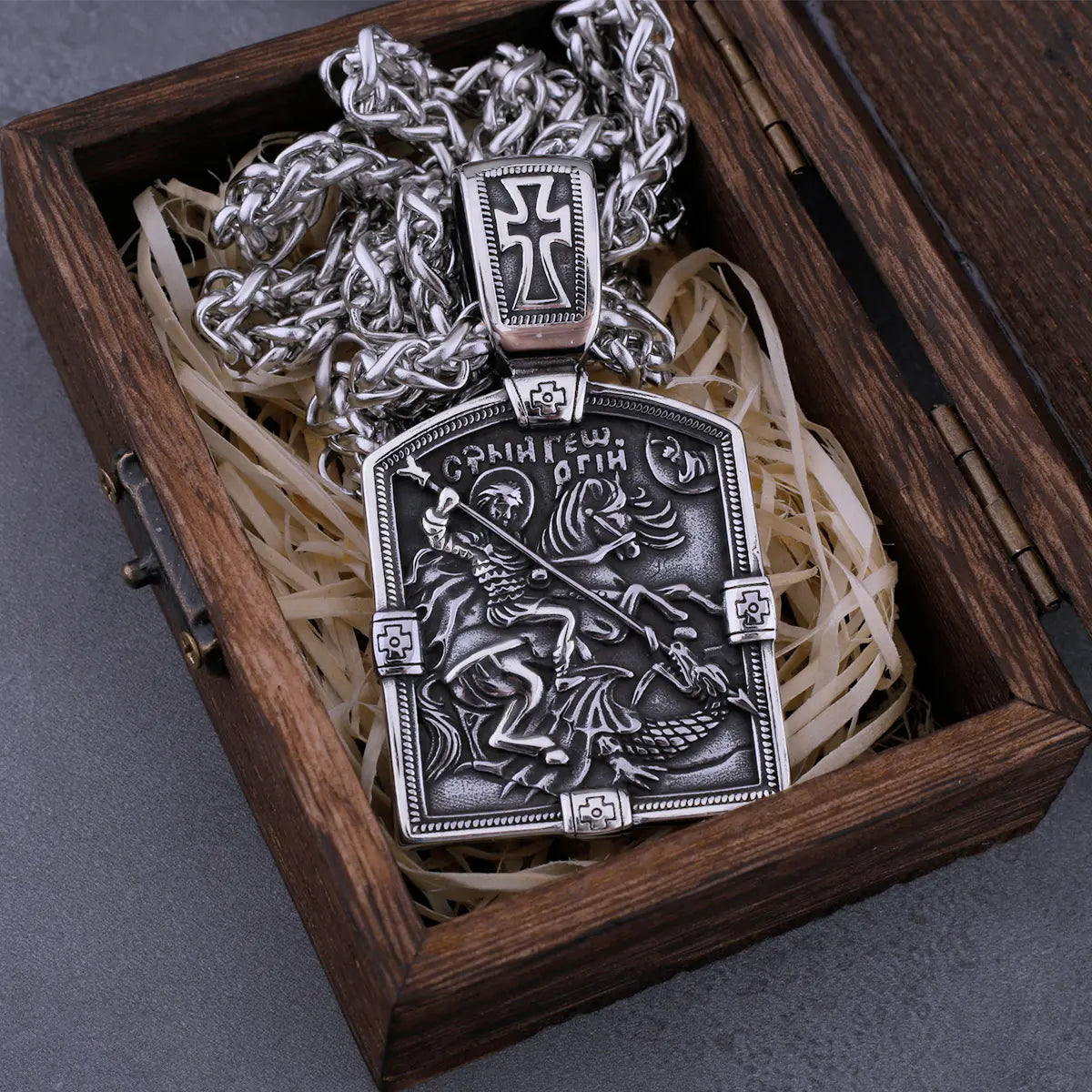 Stainless Steel Retro Religious Holy Warrior Necklace Men and Women Back Bible Cross Amulet Biker Pendant Necklace