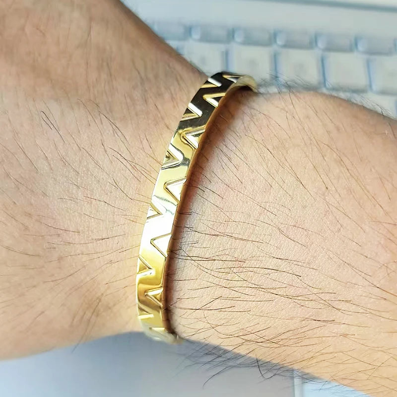 Luxury Open Cuff Hip Hop Stainless Steel Triangle Man Bangles Golden Women Bracelets Jewelry Couple Gift
