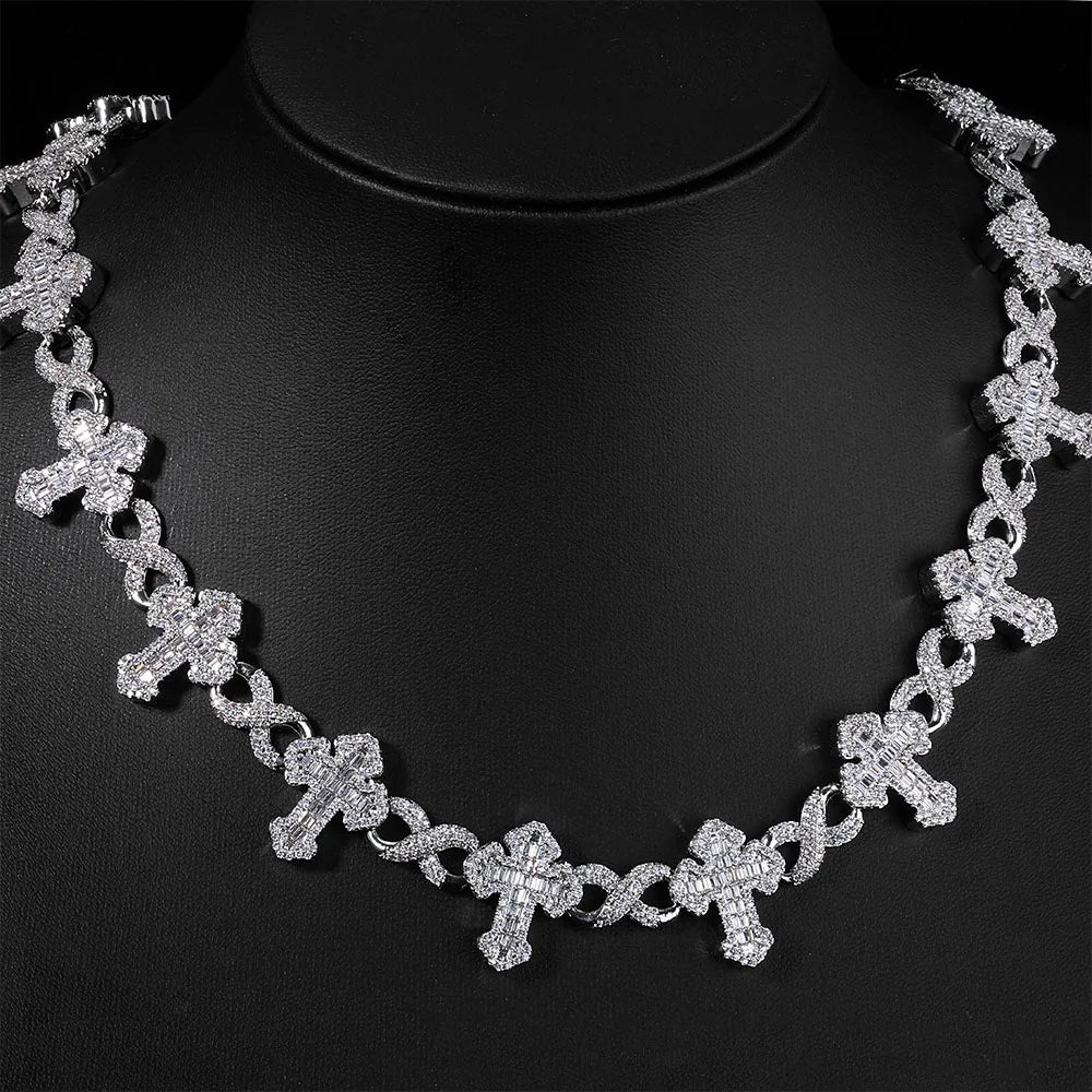Iced Out Cross Cuban Chain Necklace Infinity CZ