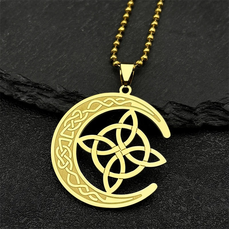 Celtic Gold Pendant Crescent Moon Witch's Knot