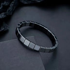 FTCY Hematitelack Black Gallstones Elastic Square Bead Bracelet For Men Hemios Hematite Bangles Restore Confidence Nhance Mental