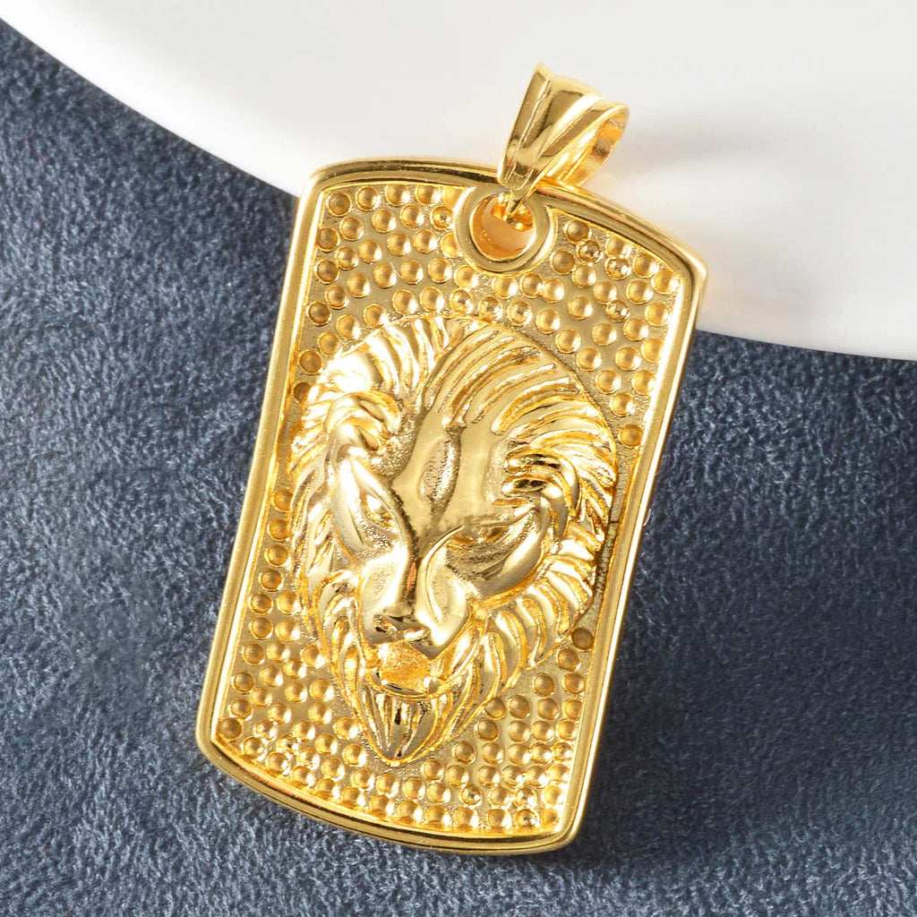 Luxury Men's Lion Tiger Square Pendant Necklace