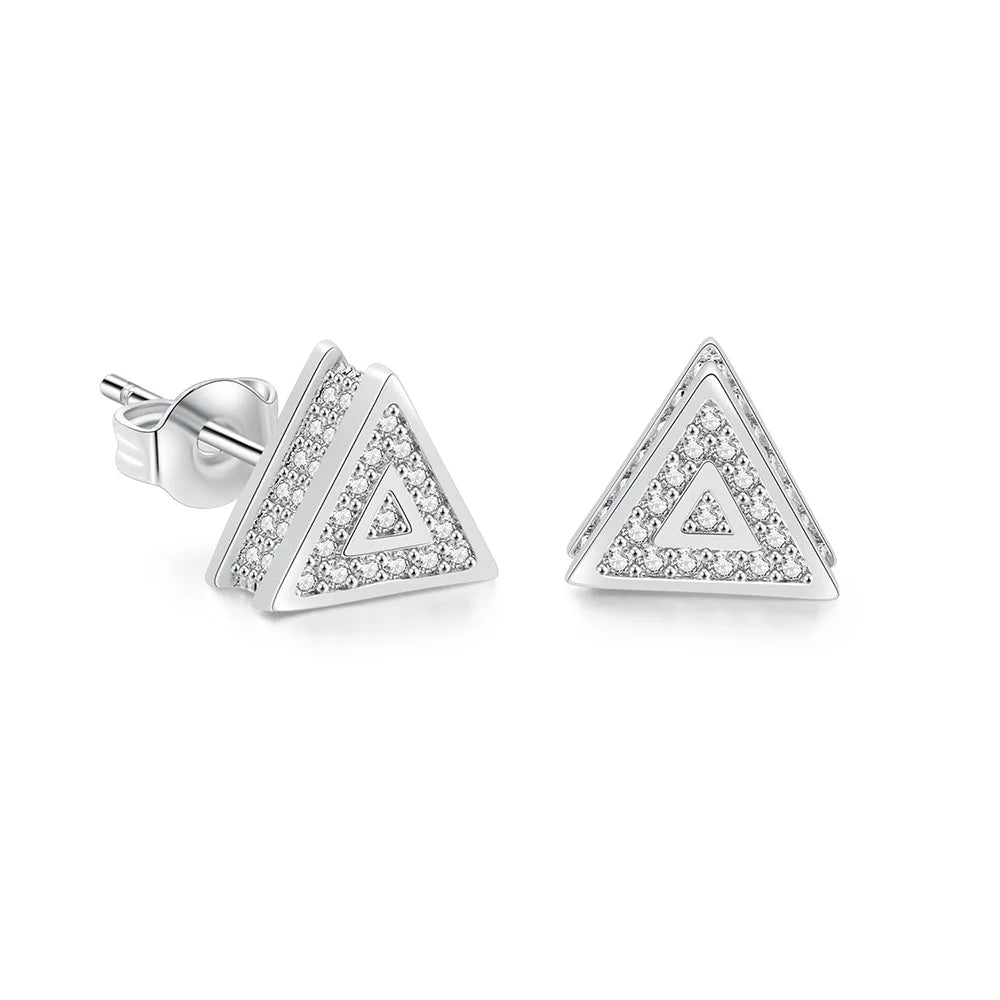 Iced Out Triangle Stud Earrings — Stainless