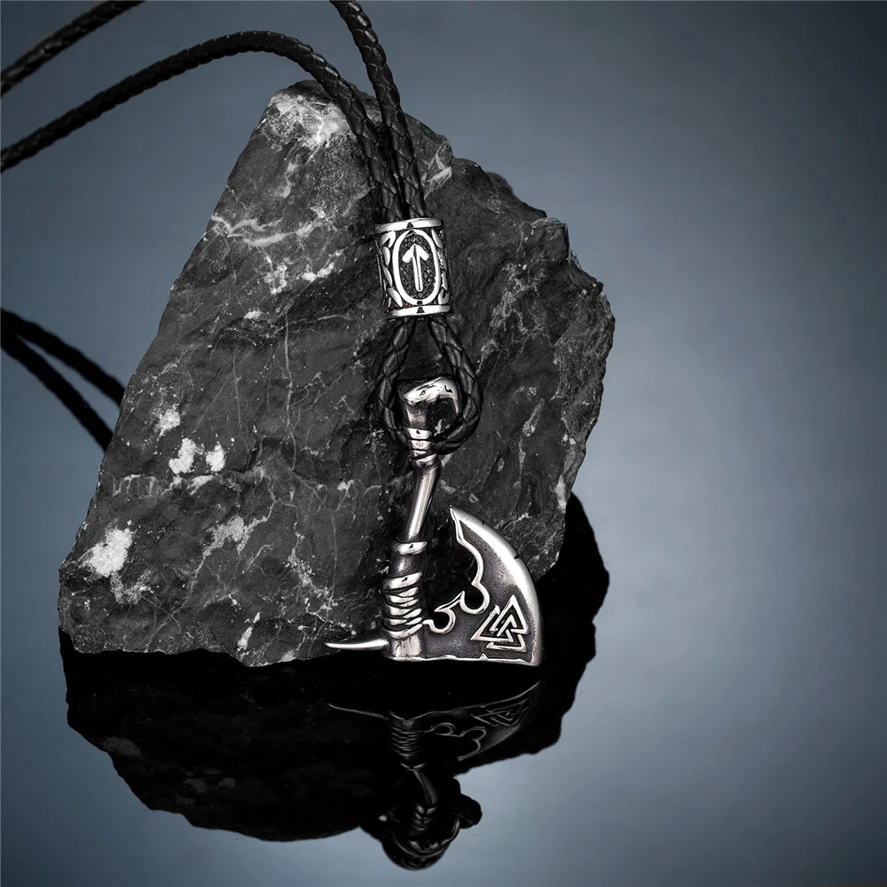 Never Fade Norse Runes Vikings Ax Necklaces Men Stainless Steel Self-defense Hatchet Pendant Valknut Amulet
