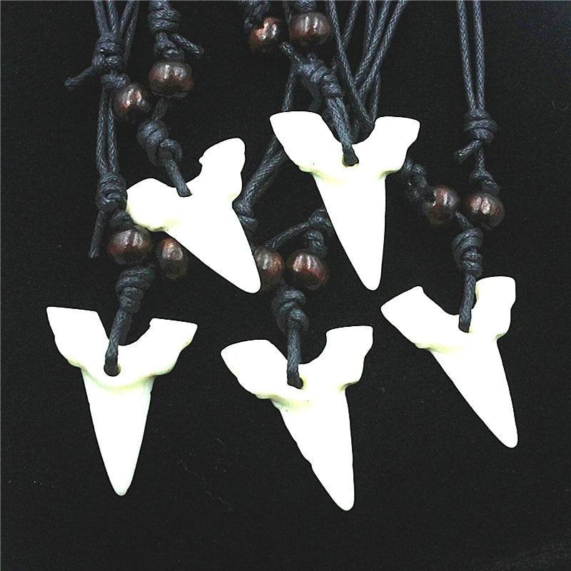 Imitation Yak Bone Shark Tooth Necklace Cool Men Women's Jewelry White Teeth Amulet Pendant Gifts