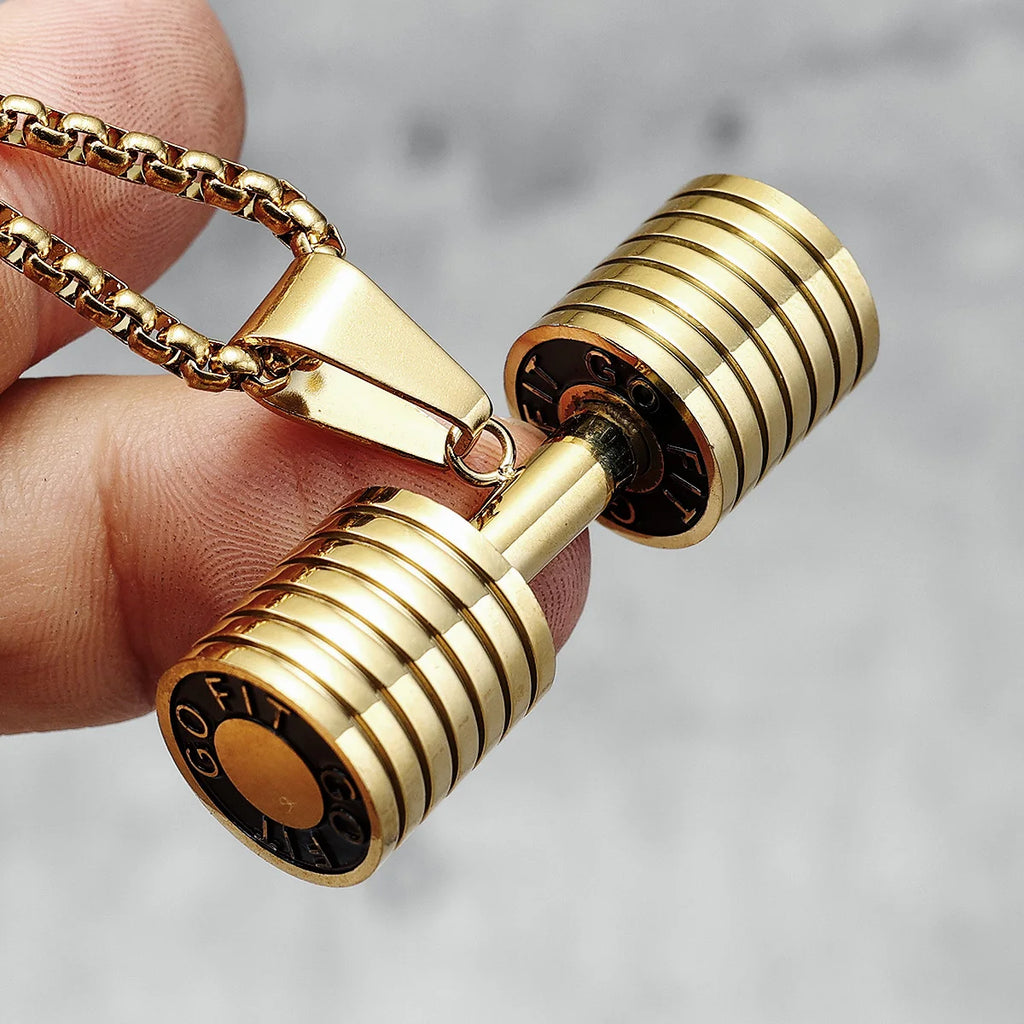 Go Fit Dumbbell Pendant Necklace — Stainless Steel