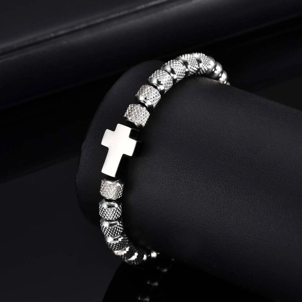 Cross Pineapple Bead Bracelet — Stainless Steel