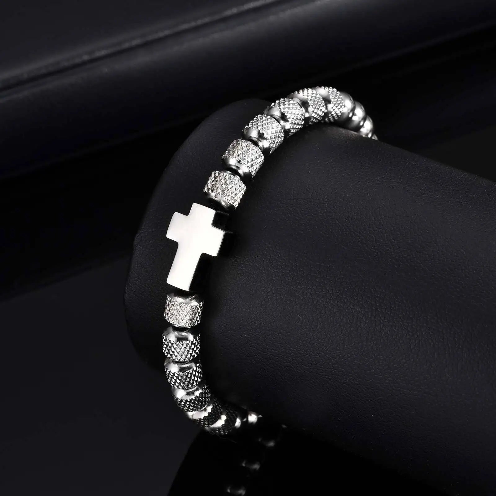 Cross Pineapple Bead Bracelet — Stainless Steel