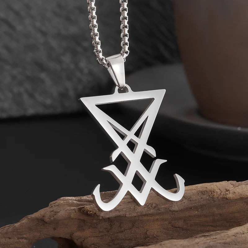 Stainless Steel Gothic Mysterious Ghost Death Band Symbol Pendant Necklace Personalized Punk Jewelry for Men and Women