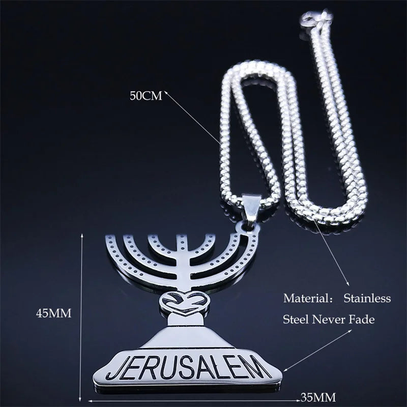 Jerusalem Menorah Pendant — Stainless Steel