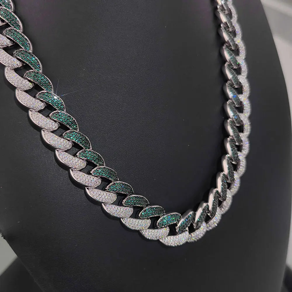 Gold Cuban Chain Necklace Iced Out 18MM 3-Row