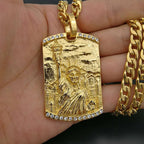 Iced Out Statue of Liberty Pendant — Cuban Chain, Stainless Steel