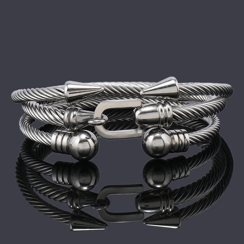 3-Piece Arrow Cuff Bracelet Set — Stainless Steel