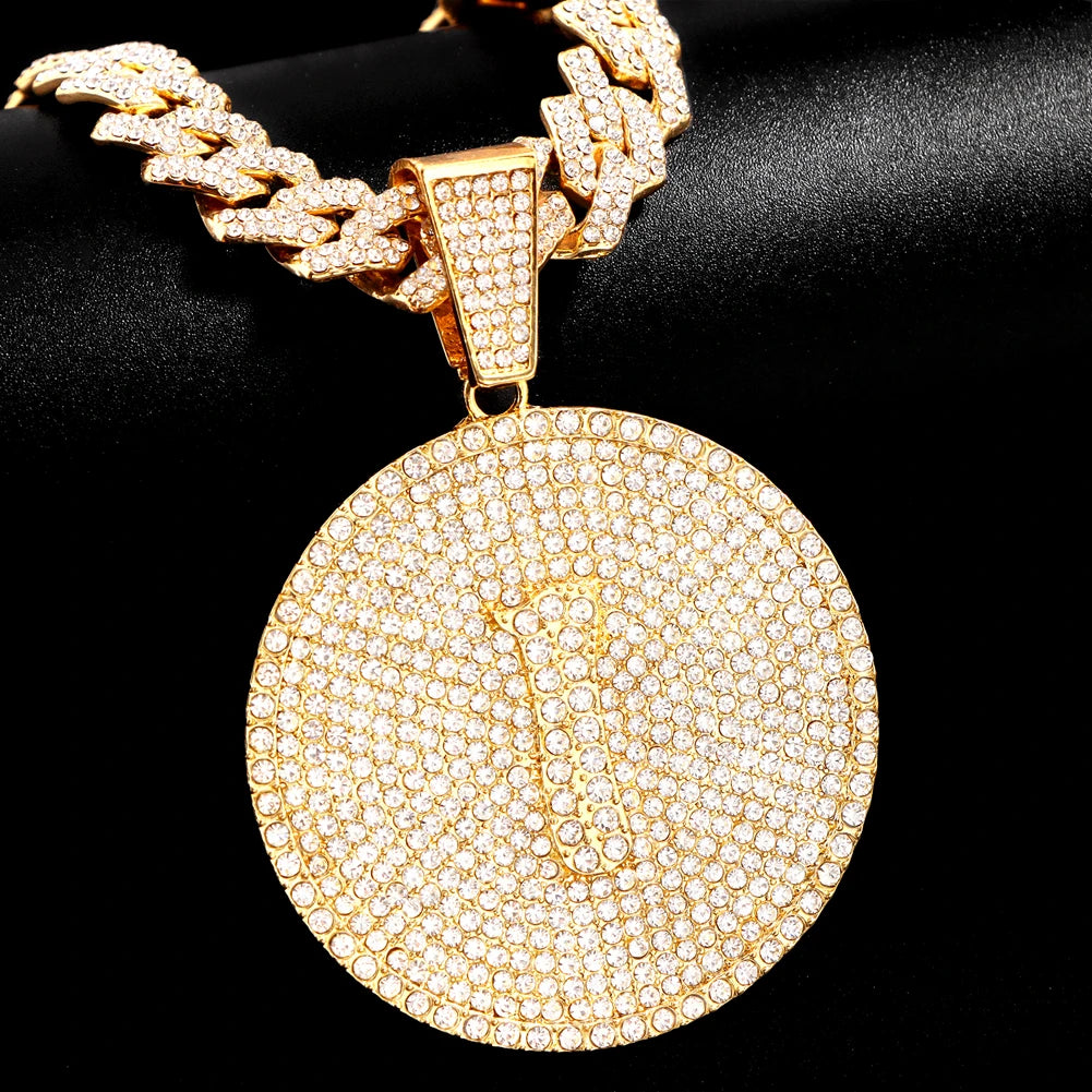 Men Initial Name Pendant Necklace with Hip Hop Iced Out Rhinestone Paved Cuban Link Chain Necklace Fashion Birthday