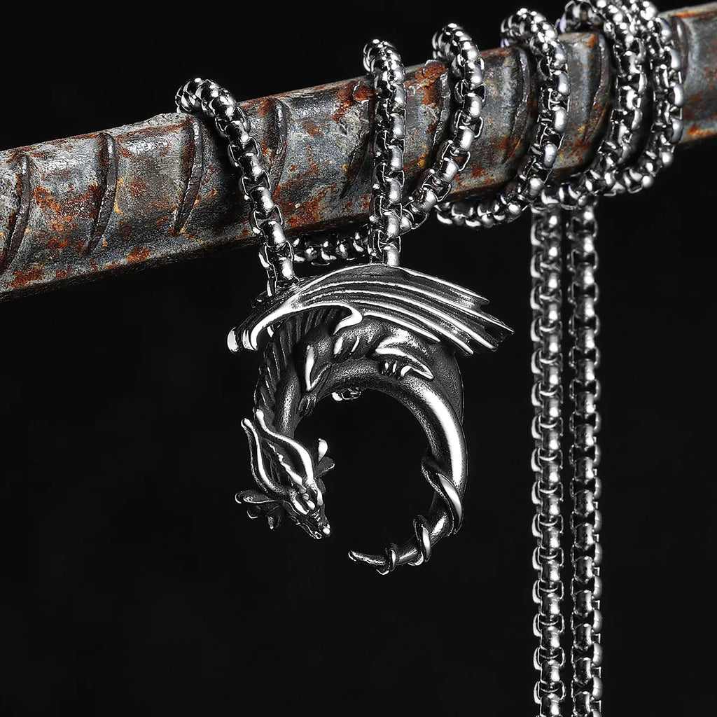Flying Dragon Pendant Necklace — Stainless Steel