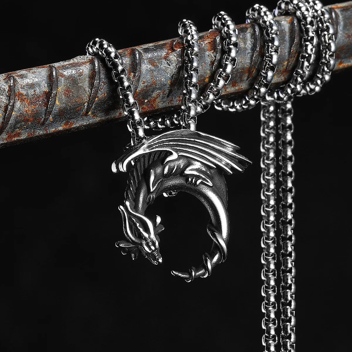 Flying Dragon Pendant Necklace — Stainless Steel