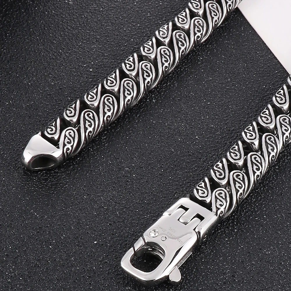 Vintage Cool 12MM Wide Chains Necklace for Man Stainless Steel Punk Statement Halloween Jewellery Accessories Men's