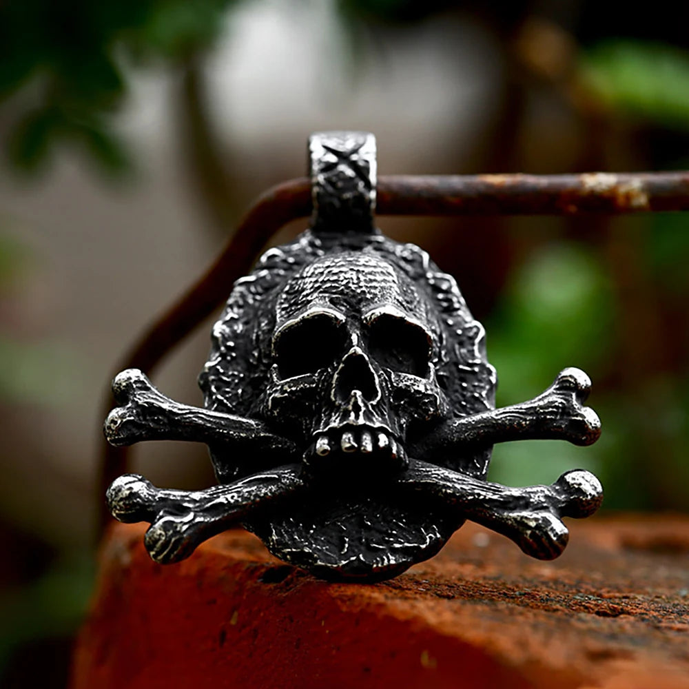 Gothic Skull Crossbones Pendant Necklace — Stainless