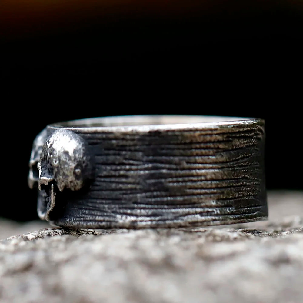 Double Head Skull Ring — Stainless Steel Gothic