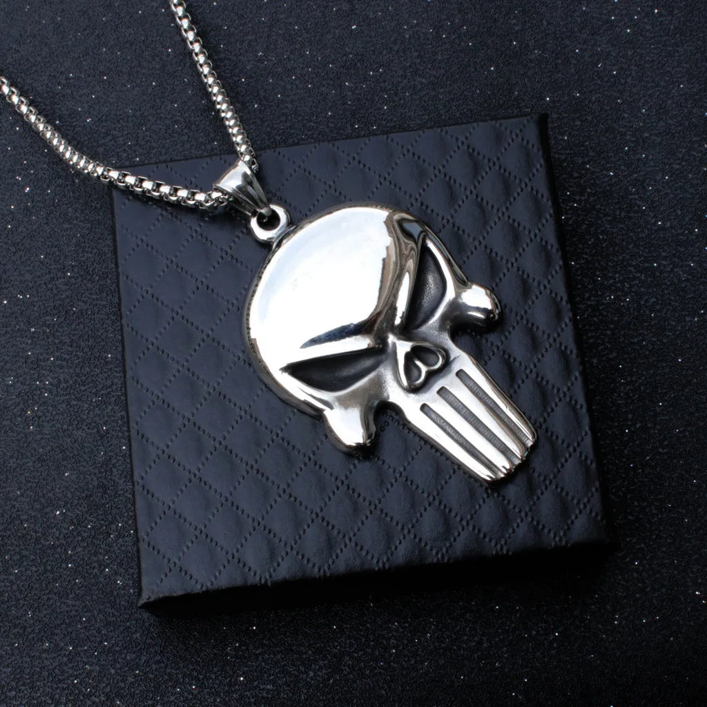 Fashion Retro Punk Skull Men's Pendant Necklace Vintage Hip Hop Titanium Steel Stainless Steel Necklace Gifts Wholesale